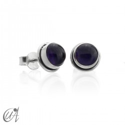 Sterling silver round earrings with amethyst