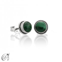 Sterling silver round earrings with malachite