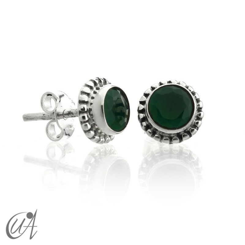 mini earrings - sterling silver and emerald, Ártemis
