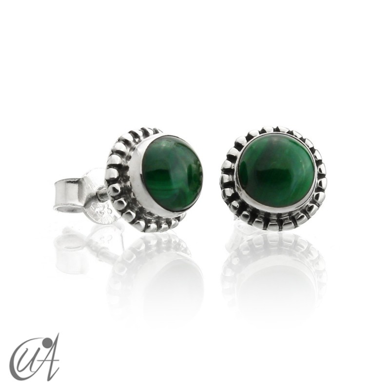 mini earrings - sterling silver and malachite, Ártemis