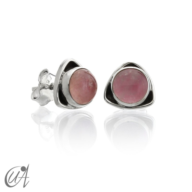 Pendientes triangular de plata 925 con cuarzo rosa