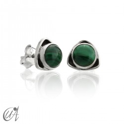 Sterling  silver triangular earrings with malachite