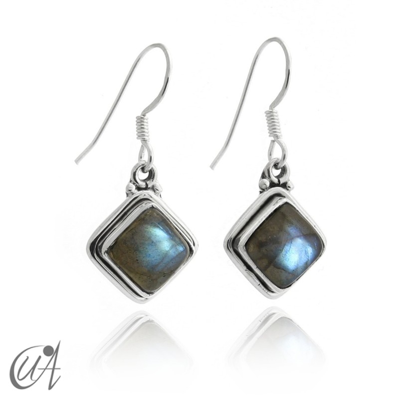 Silver and labradorite - square earrings