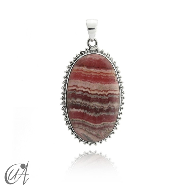 Colgante rodocrosita oval en plata de ley - modelo 2