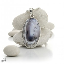 Oval pendant in 925 silver and dendritic opal, model 2