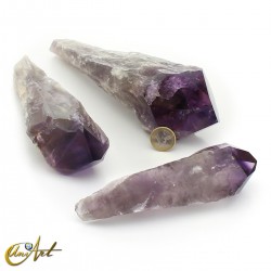 Amethyst Scepters exemples - 850 grams, 500 grams and 300 grams.