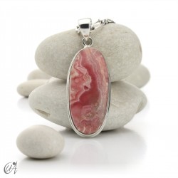 Rhodochrosite and sterling silver oval pendant model 3