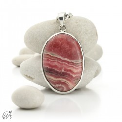 Rhodochrosite and sterling silver oval pendant model 4