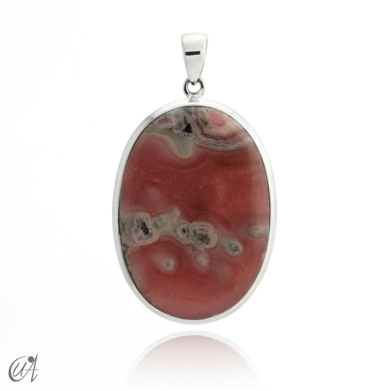 Rhodochrosite and sterling silver oval pendant model 5