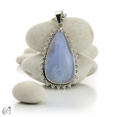 Gothic blue chalcedony and sterling silver pendant  - model 3