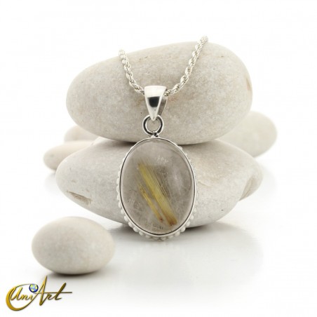 Gothic Oval Rutilated Quartz Pendant in Sterling Silver - model 1