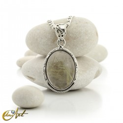 Gothic Oval Rutilated Quartz Pendant in Sterling Silver - model 2