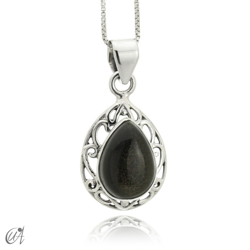 Lahab pendant in sterling silver with natural stone gold obsidian
