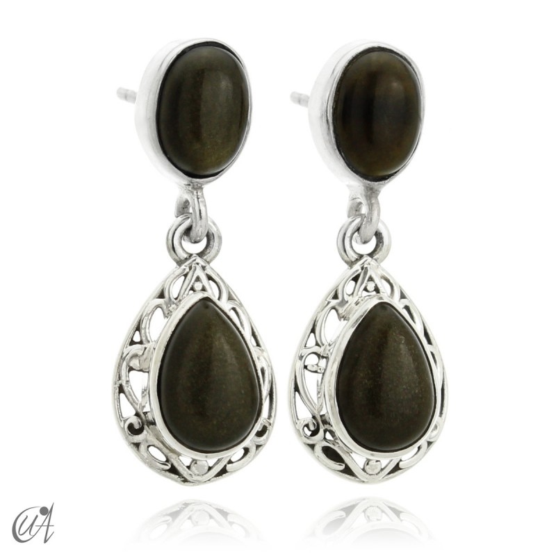 Sterling silver earrings with natural gold obsidians, Lahab