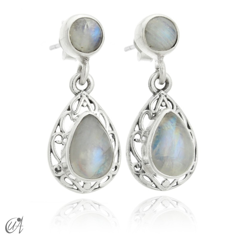 Sterling silver earrings with natural moonstones, Lahab