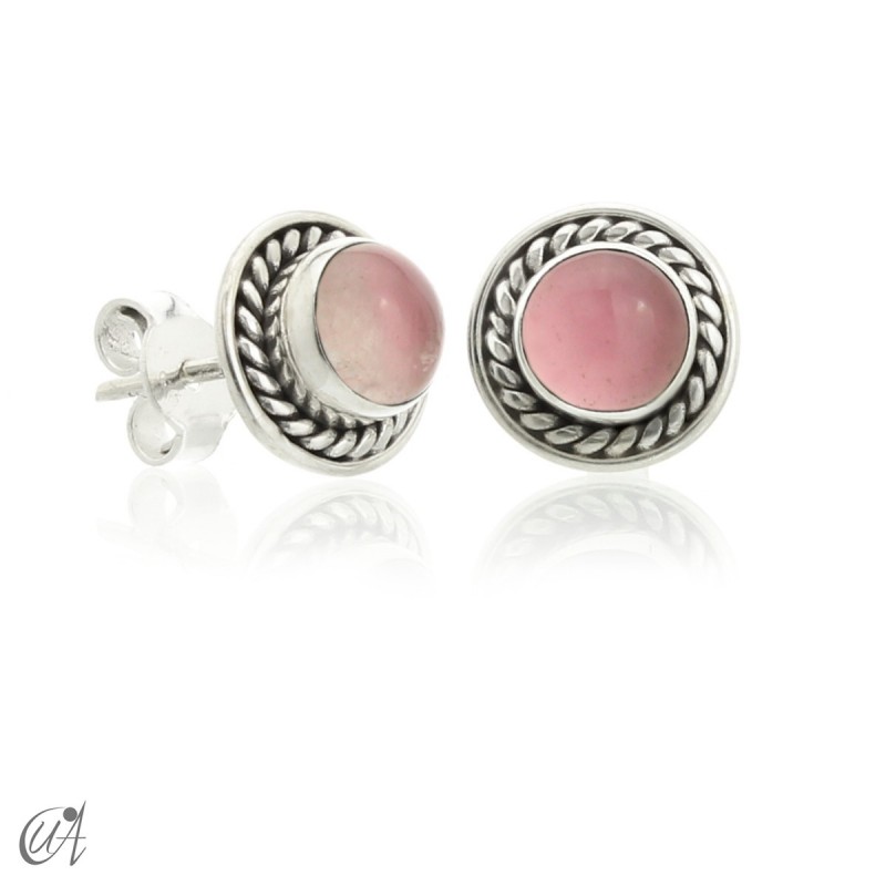 Mini pendientes Sunna, cuarzo rosa y plata de ley