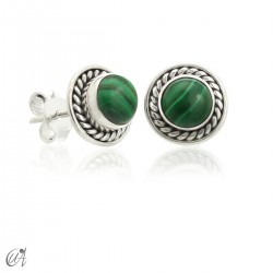 Sunna mini earrings, malachite and sterling silver