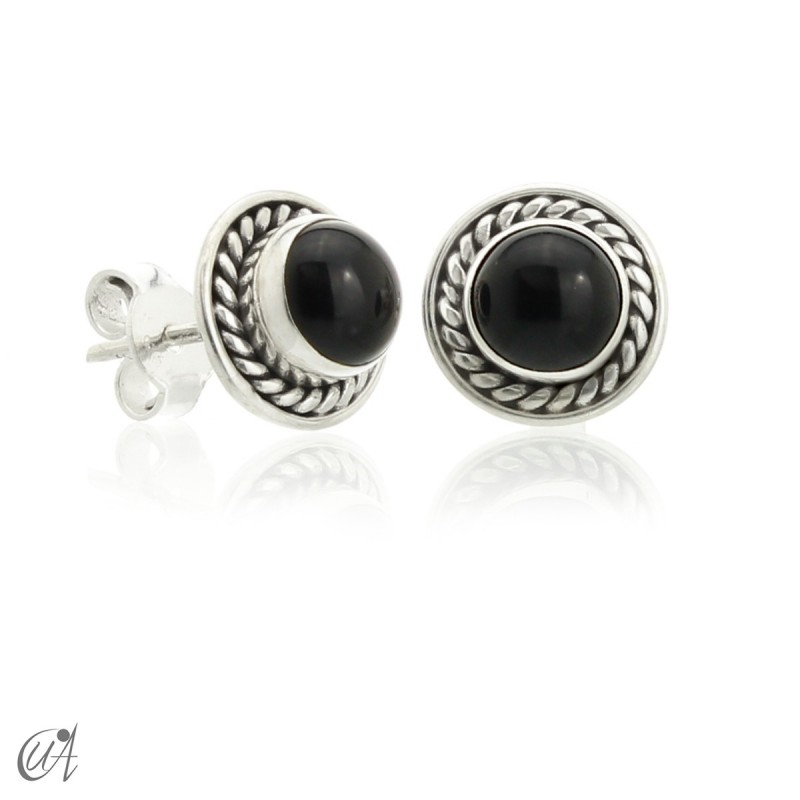 Sunna mini earrings, onyx and sterling silver