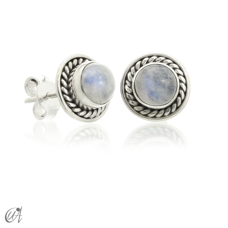 Mini pendientes Sunna, piedra luna y plata de ley