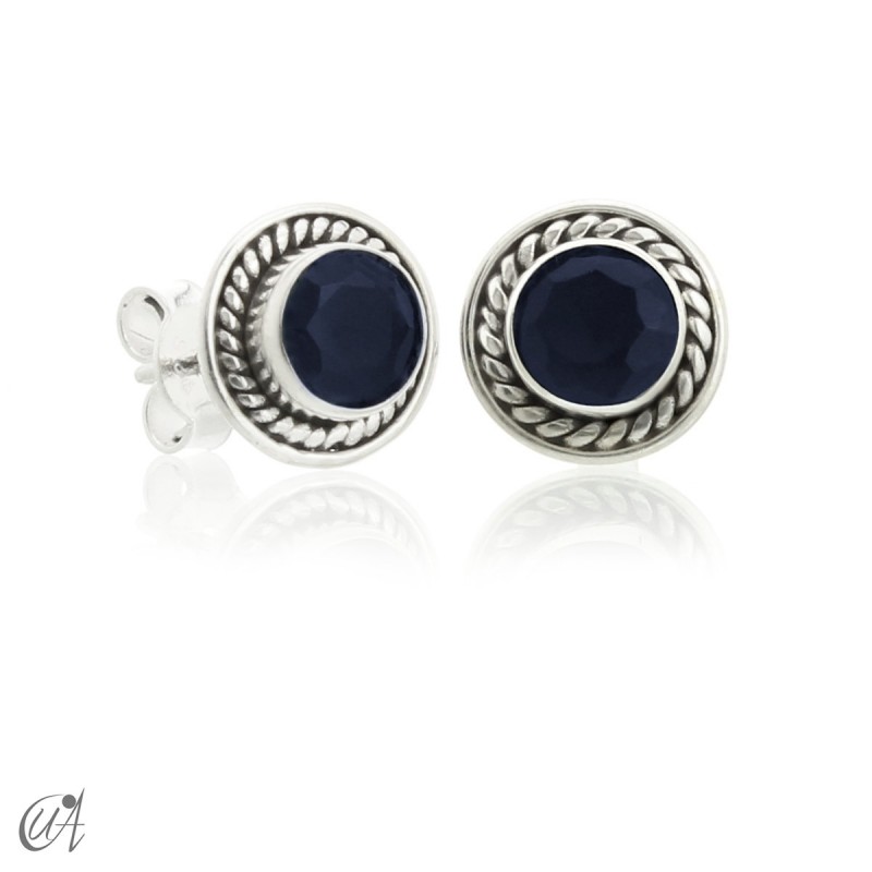 Sunna mini earrings, sapphire and sterling silver