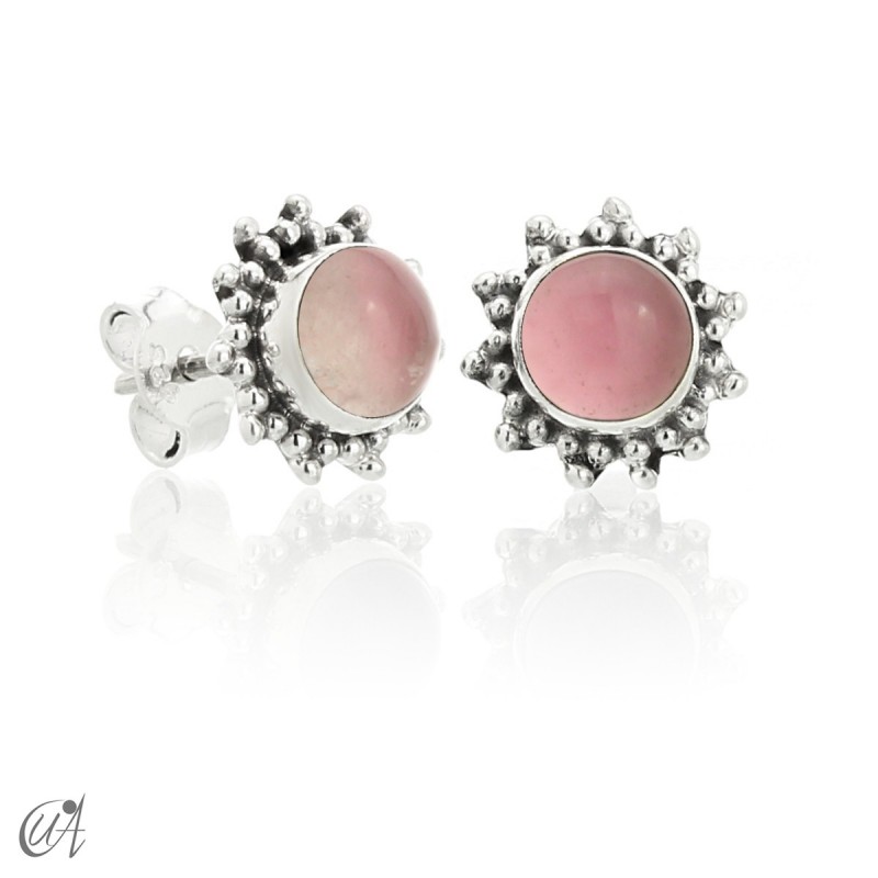 Mini pendientes de cuarzo rosa y plata de ley , Surya