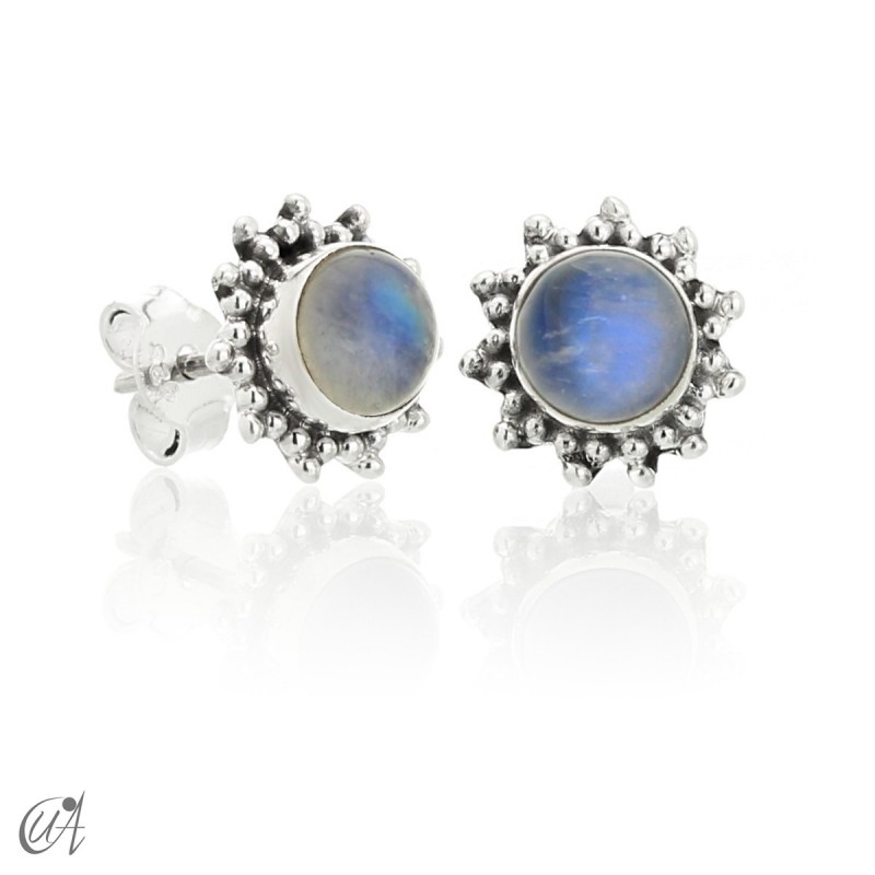 Mini pendientes de piedra luna y plata de ley , Surya