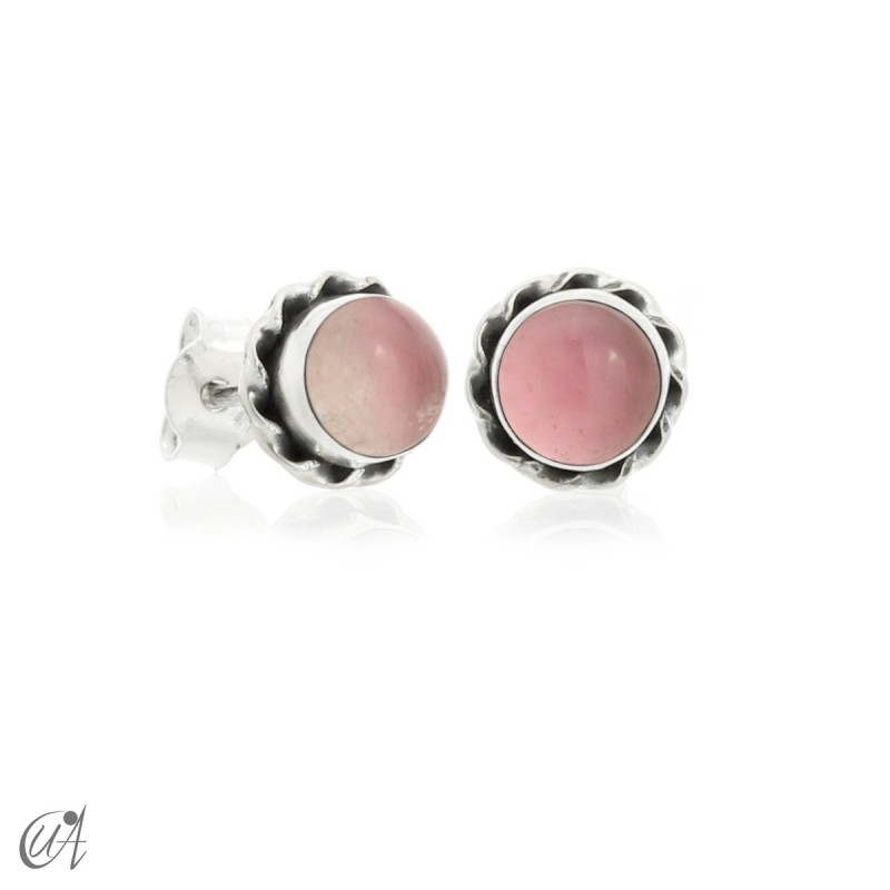 Plata y cuarzo rosa - Febe mini pendientes