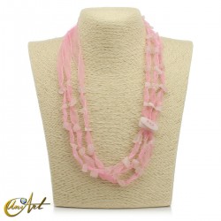 Rose quartz necklace with organza, natural stone clasp