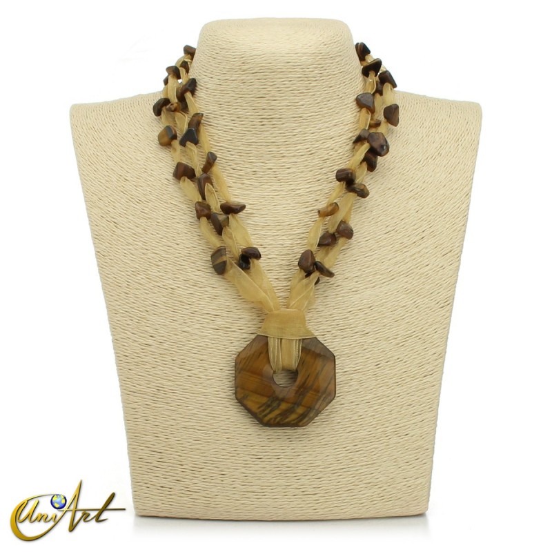 Organza and tiger eye necklace with donut pendant