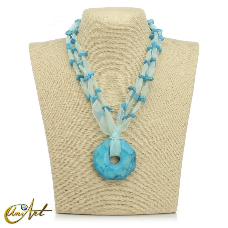 Organza and turquenite necklace with donut pendant