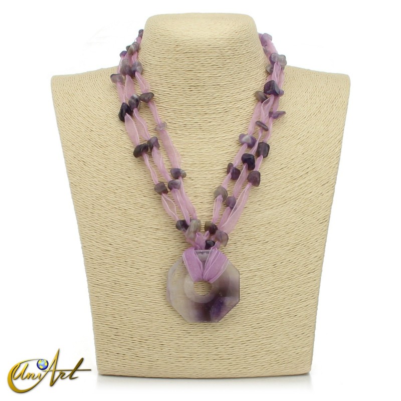 Organza and amethyst necklace with donut pendant