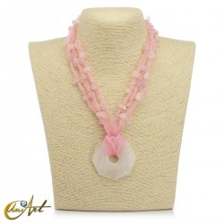 Organza and nrose quartz necklace with donut pendant