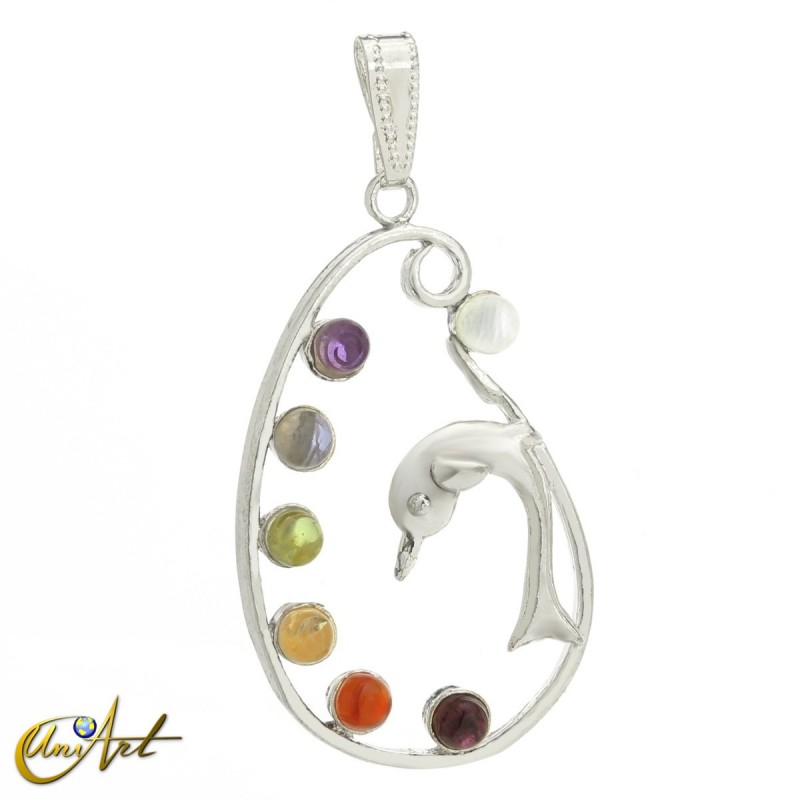 Dolphin pendant with Chakra stones
