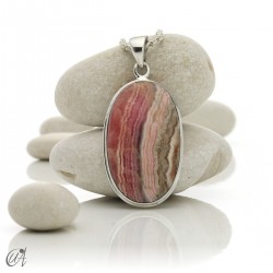 Rhodochrosite and sterling silver oval pendant model 1