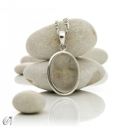 Pendant of quartz with rutile and sterling silver - oval