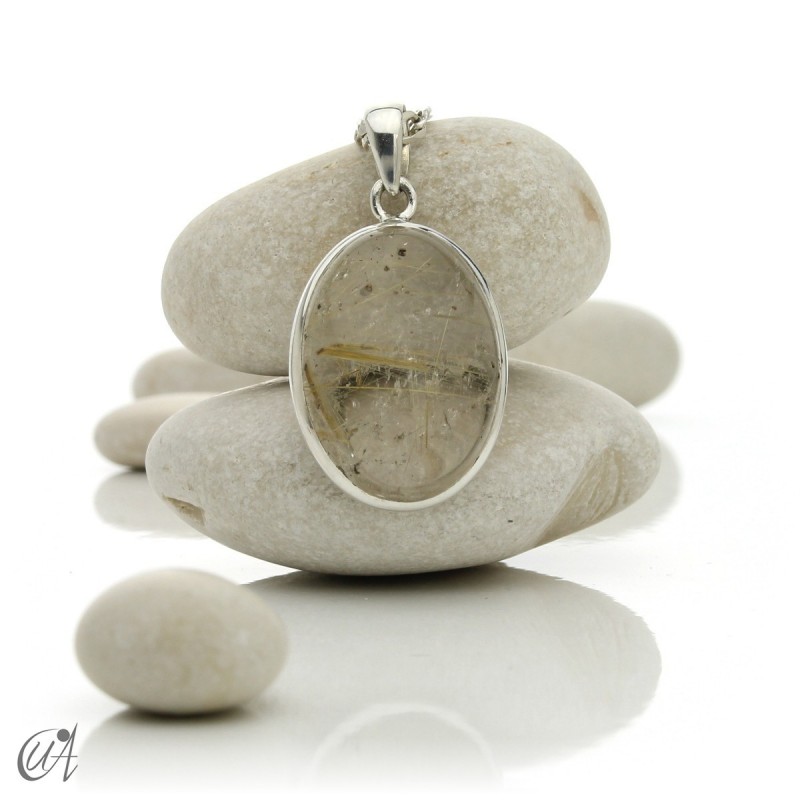 Pendant of quartz with rutile and sterling silver - oval , model 5