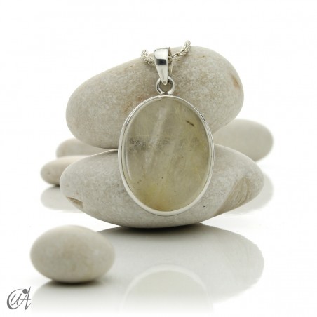 Pendant of quartz with rutile and sterling silver - oval , model 6