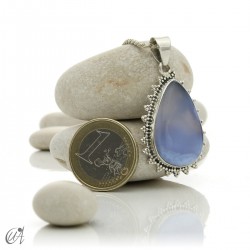 Gothic blue chalcedony and sterling silver pendant - model 1