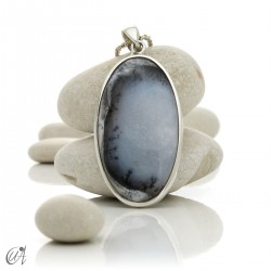 Oval pendant in 925 silver and dendritic opal, model 6