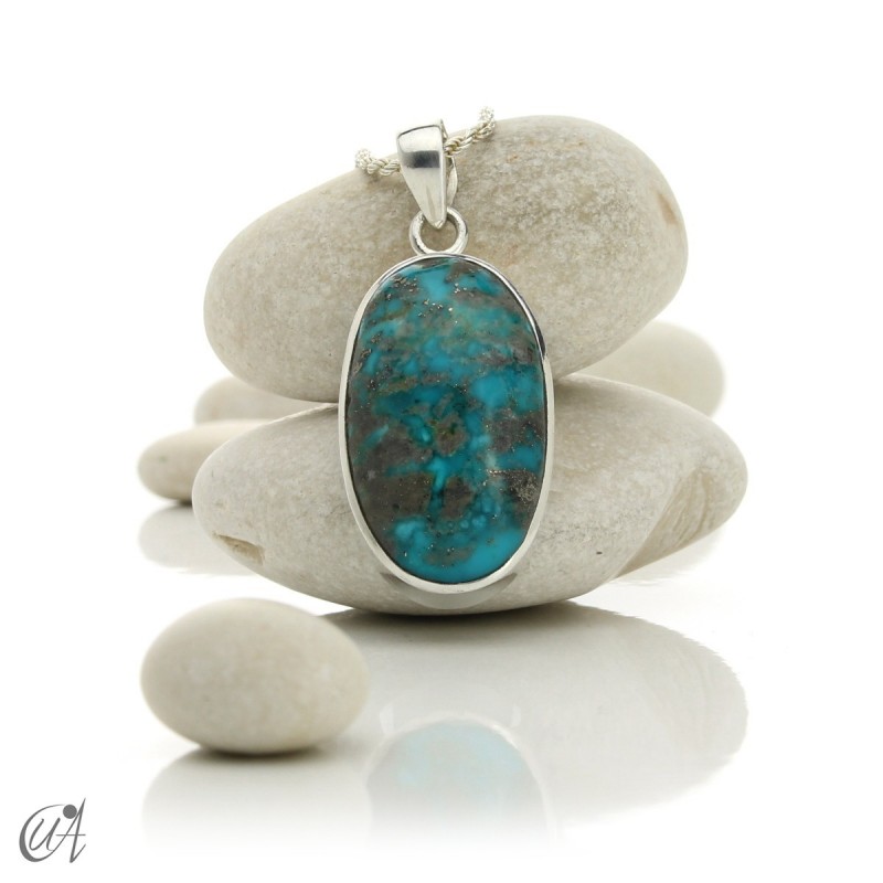 Turquoise oval - 925 silver pendant - model 3