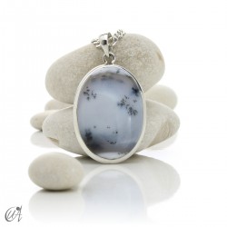 Oval pendant in 925 silver and dendritic opal, model 7