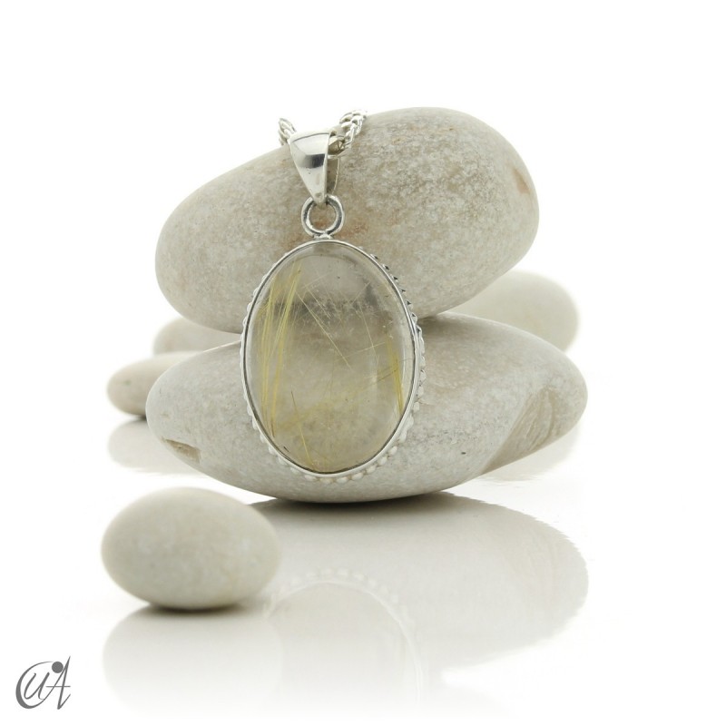 Gothic Oval Rutilated Quartz Pendant in Sterling Silver - model 6