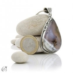 Teardrop pendant in sterling silver with dendritic opal, model 3