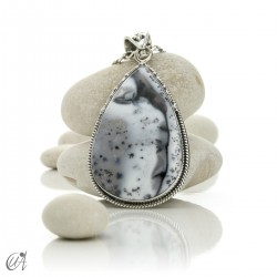 Teardrop pendant in sterling silver with dendritic opal, model 4