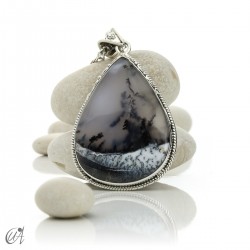 Teardrop pendant in sterling silver with dendritic opal, model 7