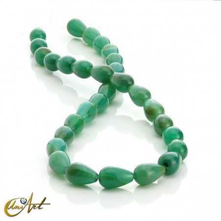 Pear cut green agate beads 12x8mm