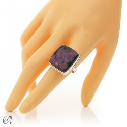 Rectangular silver ring with ruby size 21
