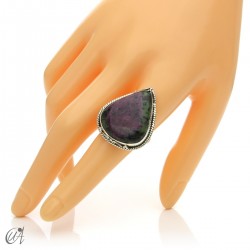 Zoisite ruby tear ring in silver, size 21 model 2