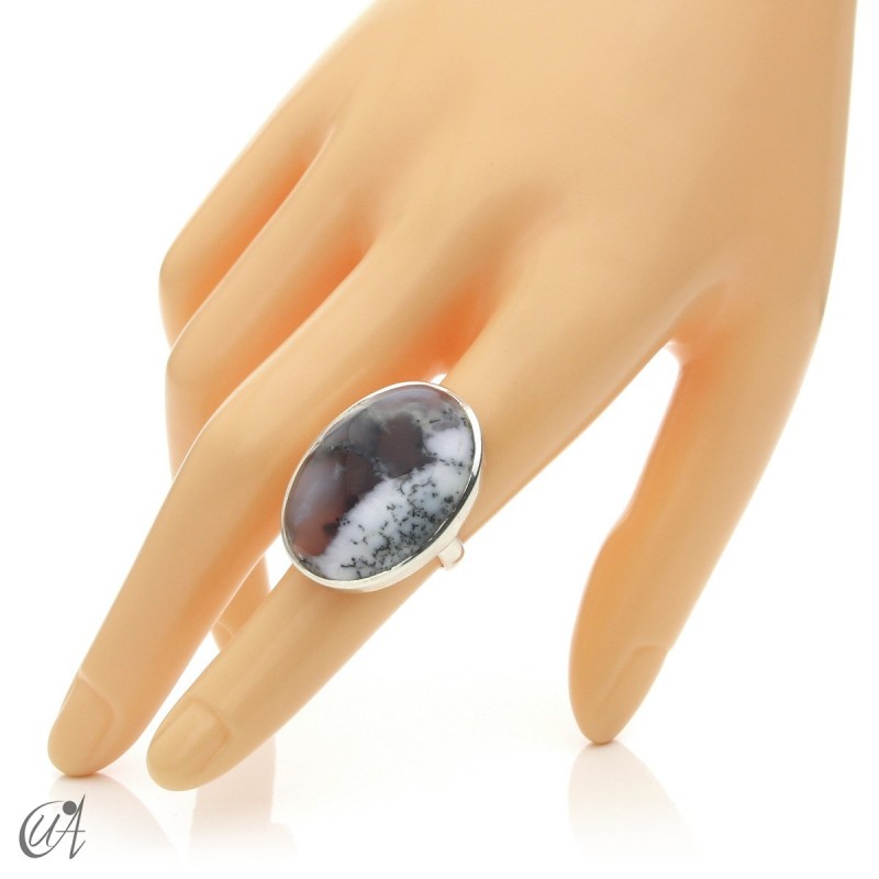 Dendritic opal ring and sterling silver, size 13 model 1