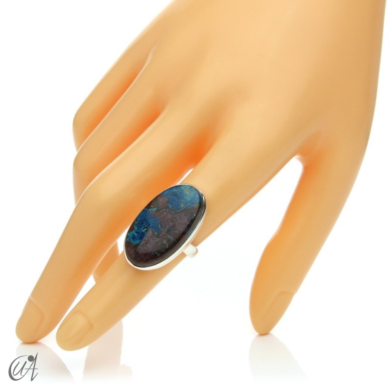 Oval Azurite Ring in Sterling Silver, Size 12